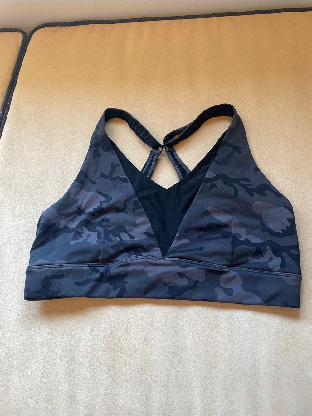 ZYIA Charcoal Camo V-Neck Strappy Sports Bra